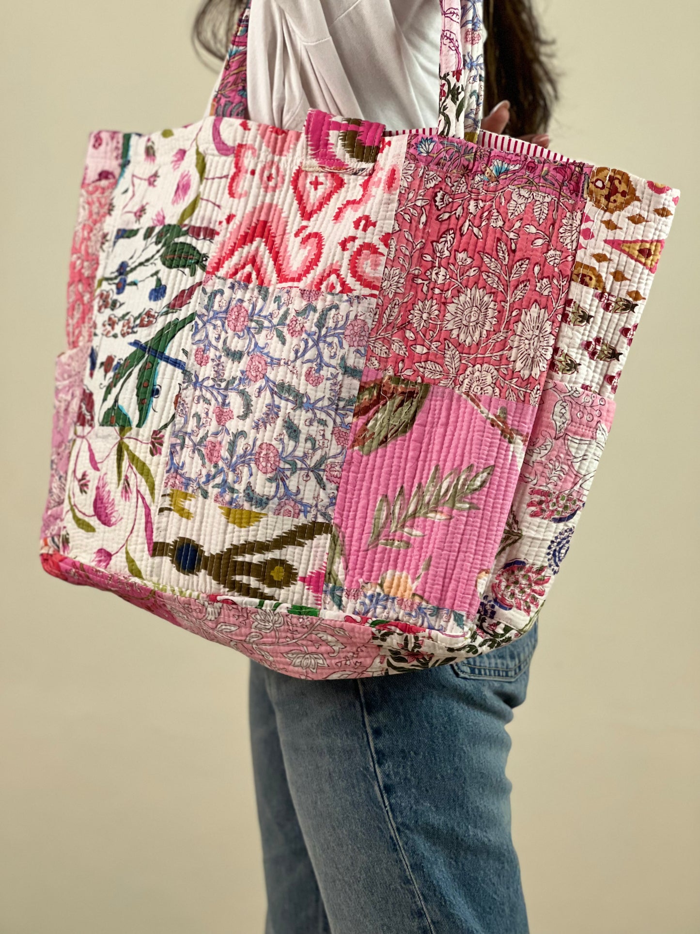 Multi Coloured Patchwork Quilted Everyday Tote Bag
