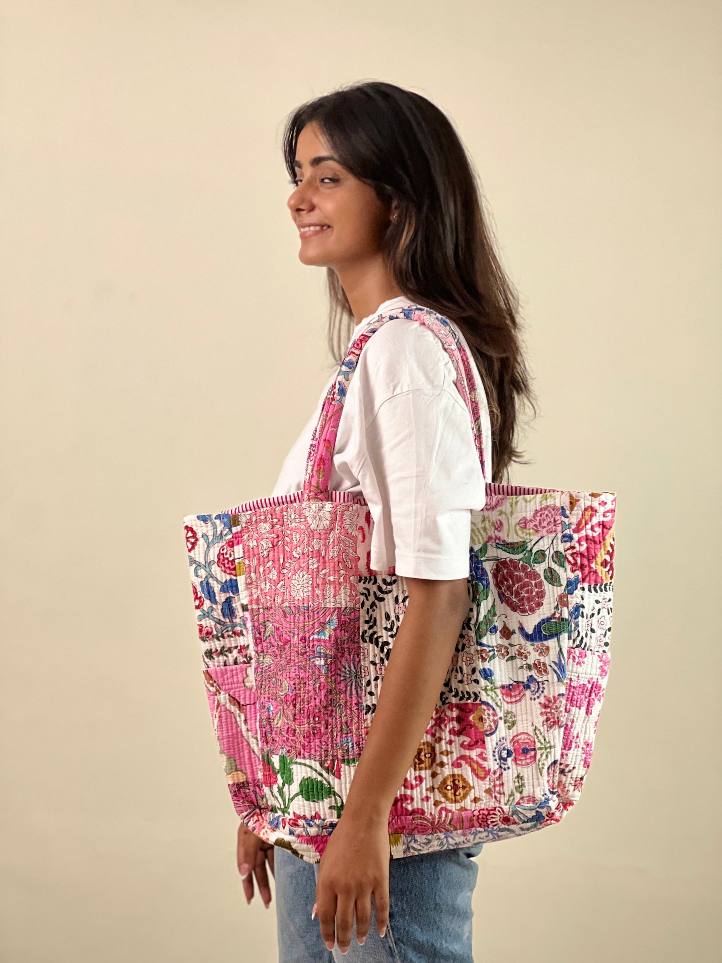 Multi Coloured Patchwork Quilted Everyday Tote Bag