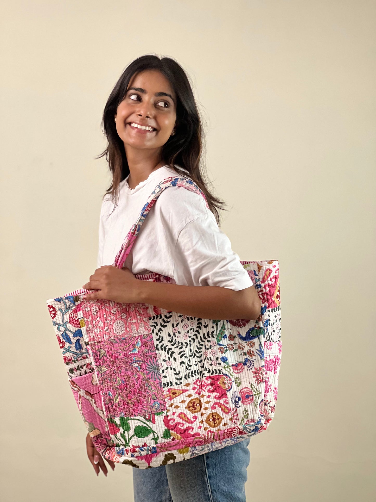 Multi Coloured Patchwork Quilted Everyday Tote Bag