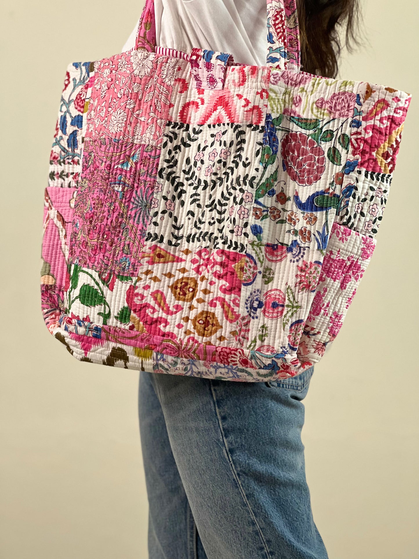 Multi Coloured Patchwork Quilted Everyday Tote Bag