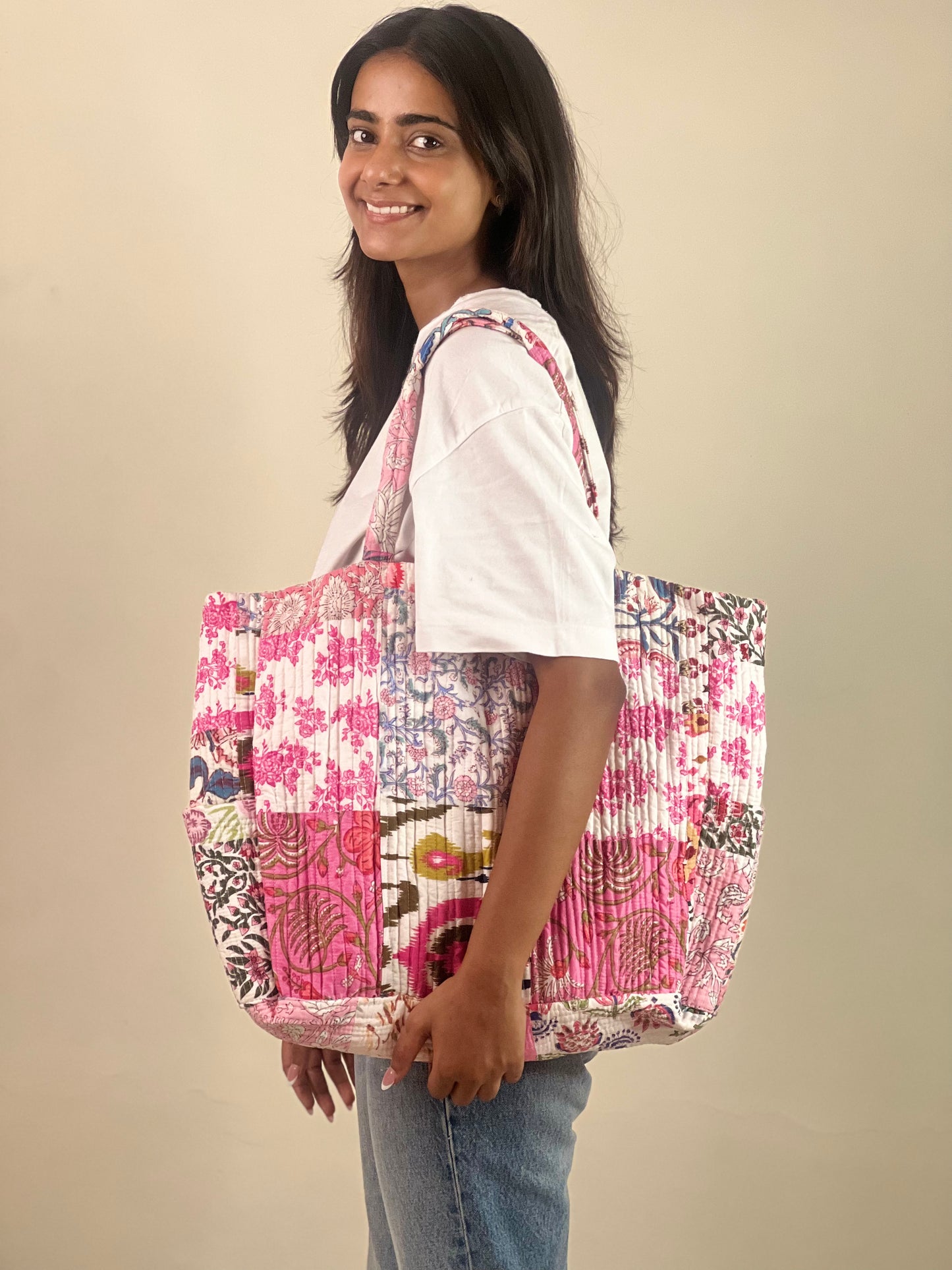 Multi Coloured Patchwork Quilted Everyday Tote Bag