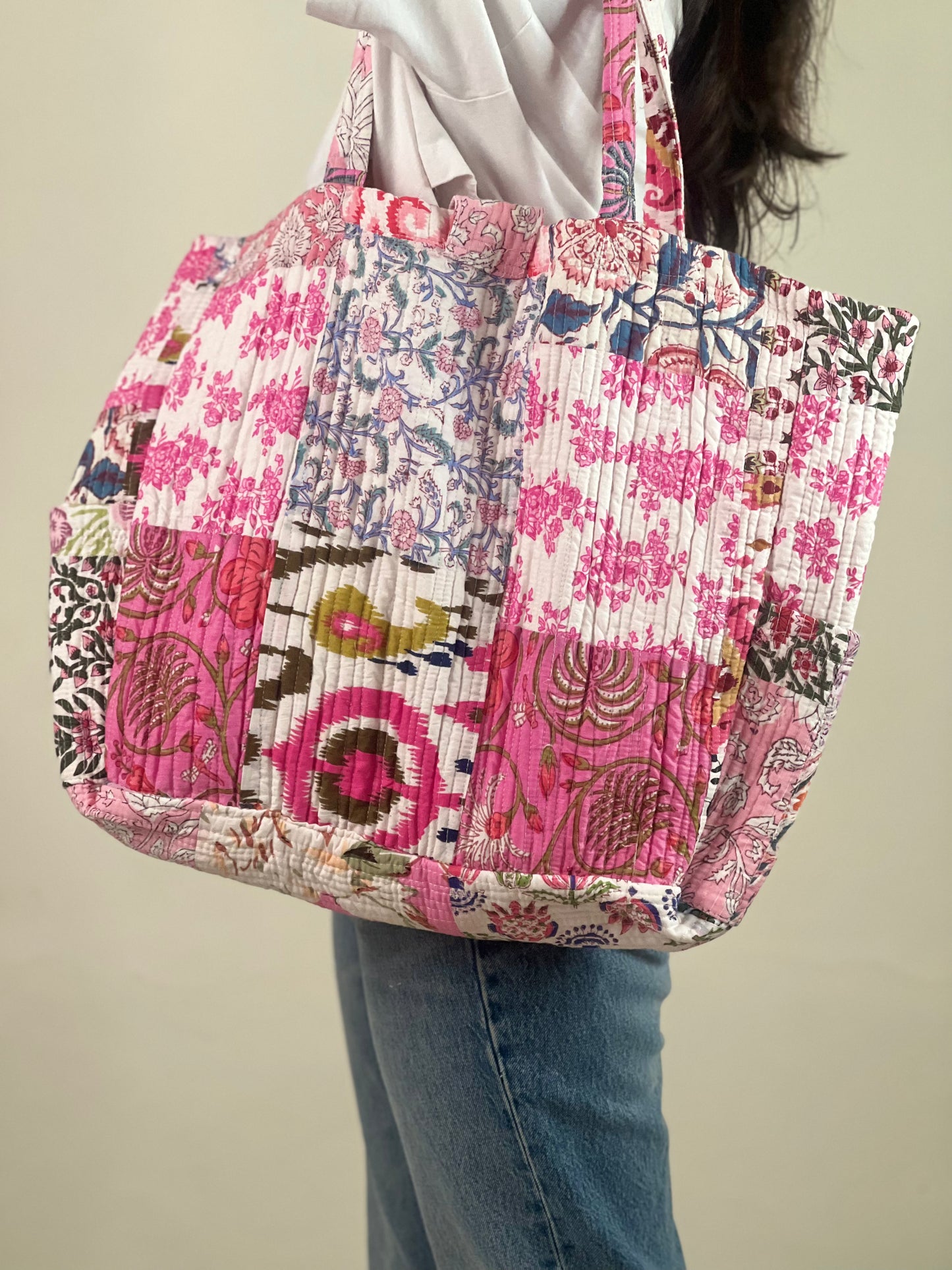 Multi Coloured Patchwork Quilted Everyday Tote Bag