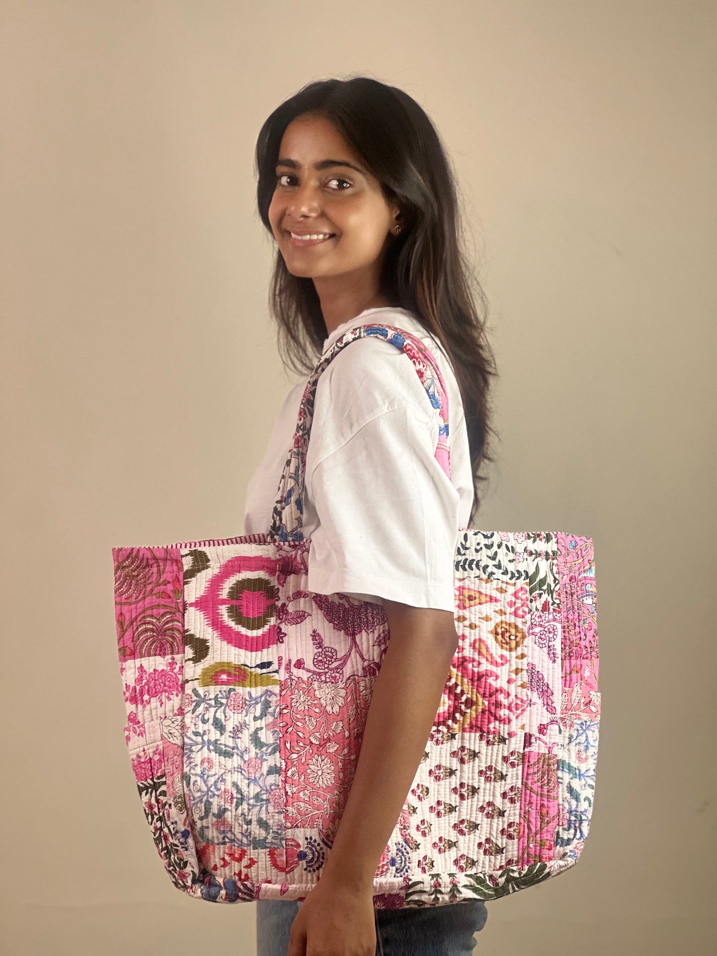 Multi Coloured Patchwork Quilted Everyday Tote Bag