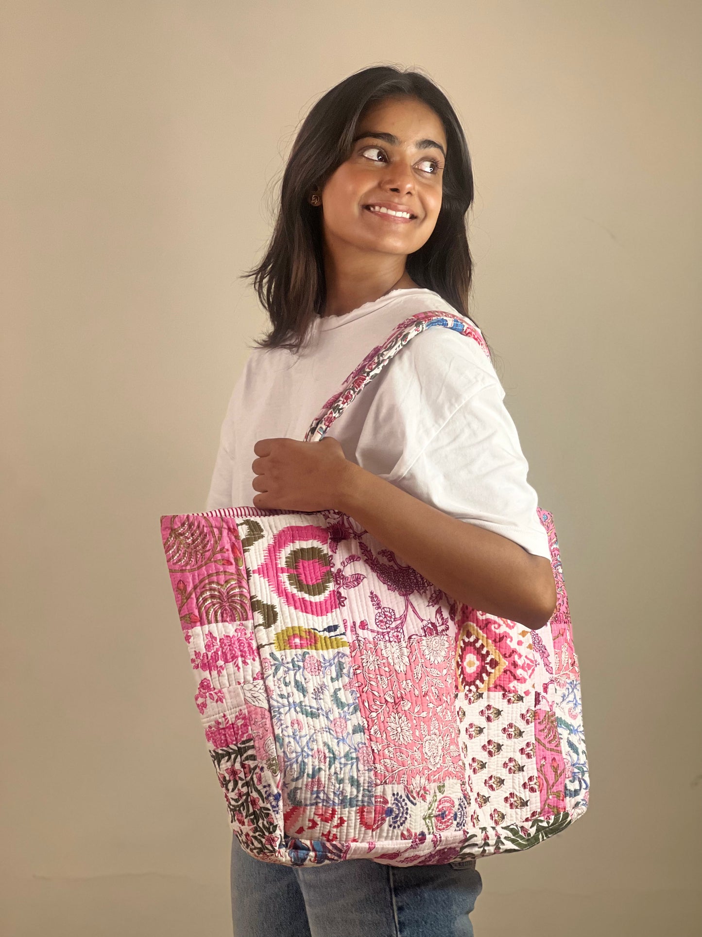 Multi Coloured Patchwork Quilted Everyday Tote Bag