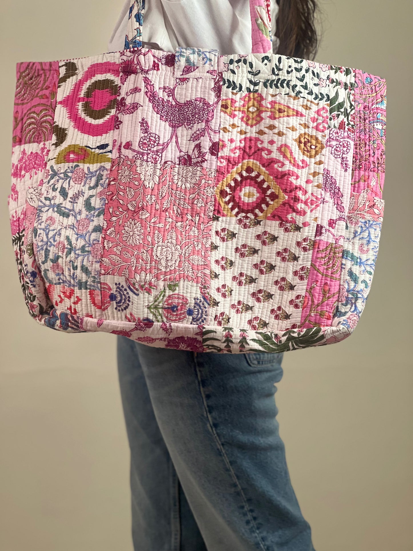 Multi Coloured Patchwork Quilted Everyday Tote Bag