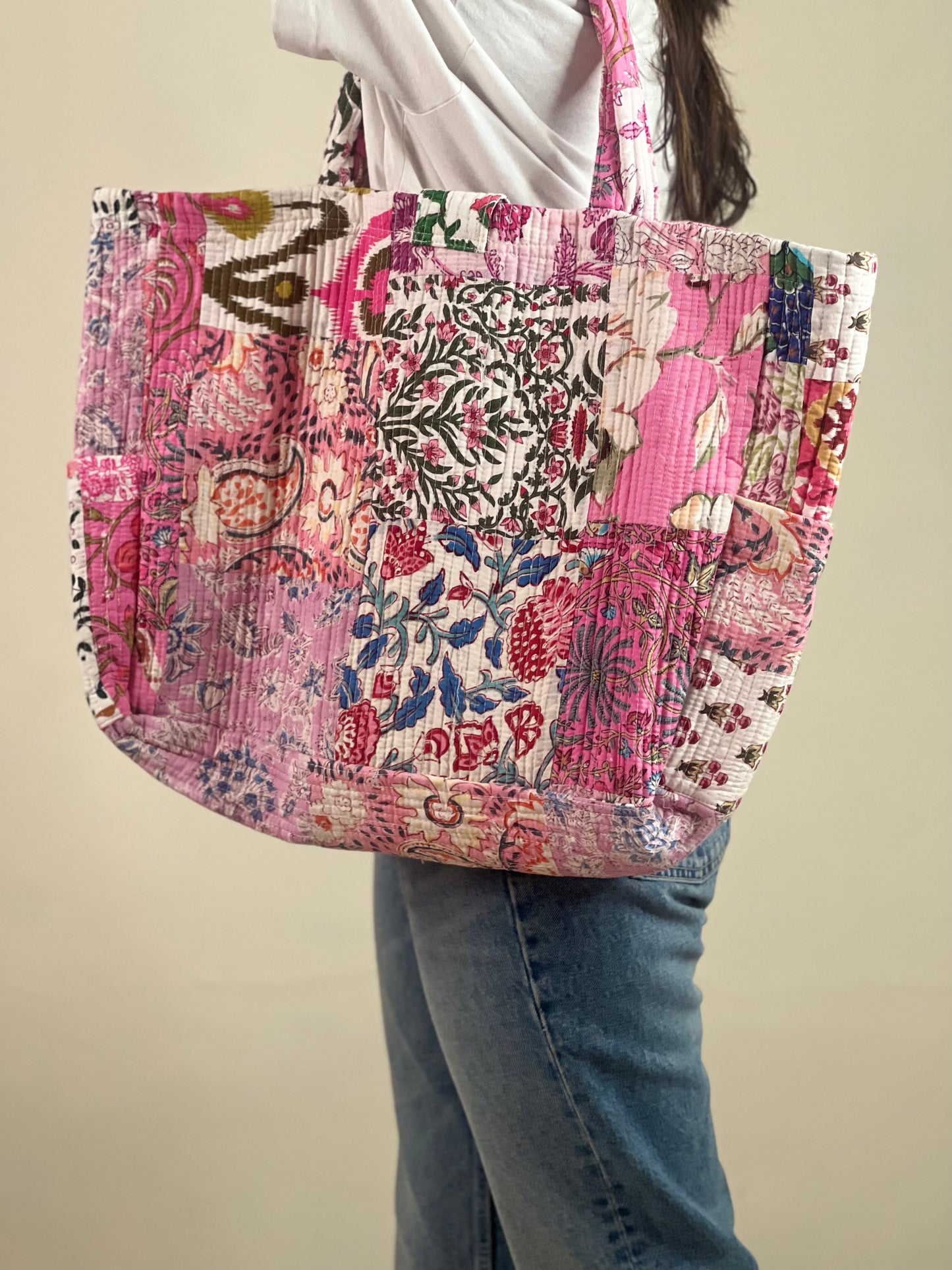 Multi Coloured Patchwork Quilted Everyday Tote Bag