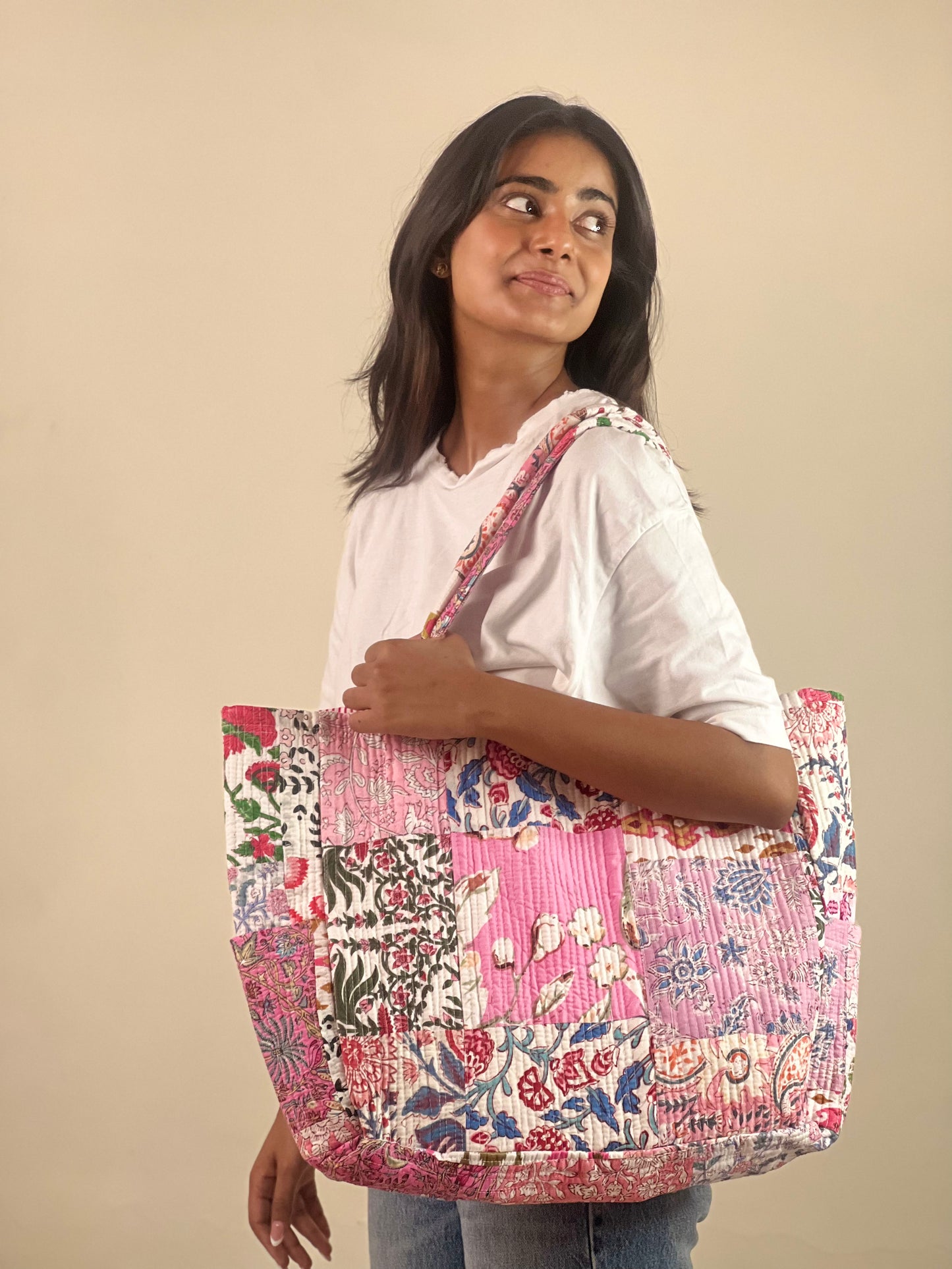 Multi Coloured Patchwork Quilted Everyday Tote Bag