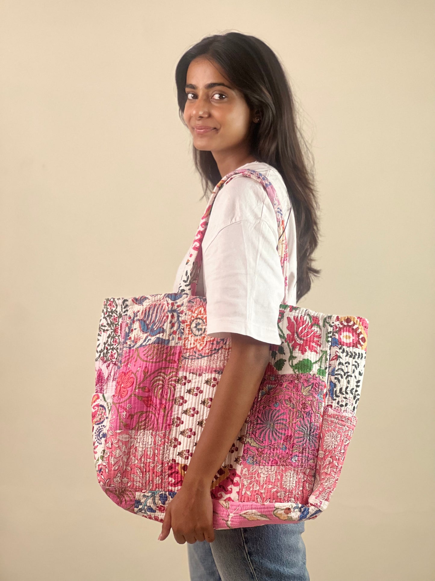 Multi Coloured Patchwork Quilted Everyday Tote Bag