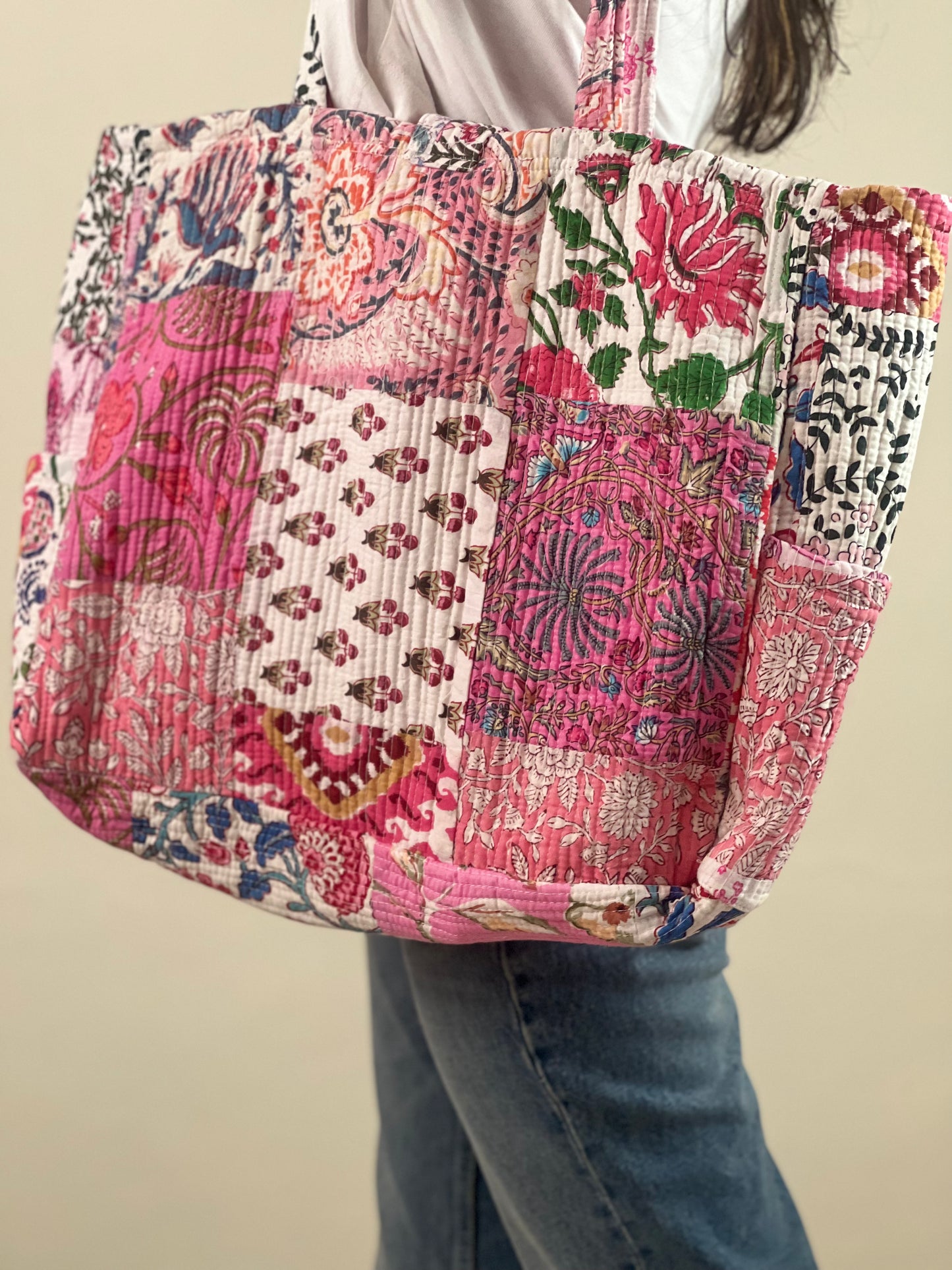 Multi Coloured Patchwork Quilted Everyday Tote Bag