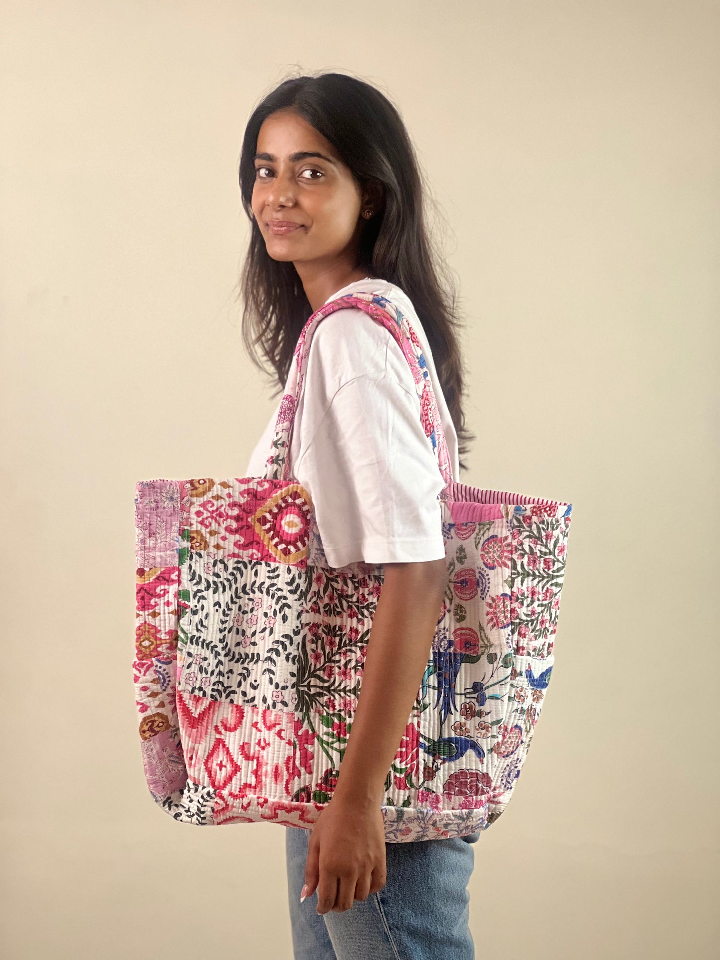 Multi Coloured Patchwork Quilted Everyday Tote Bag