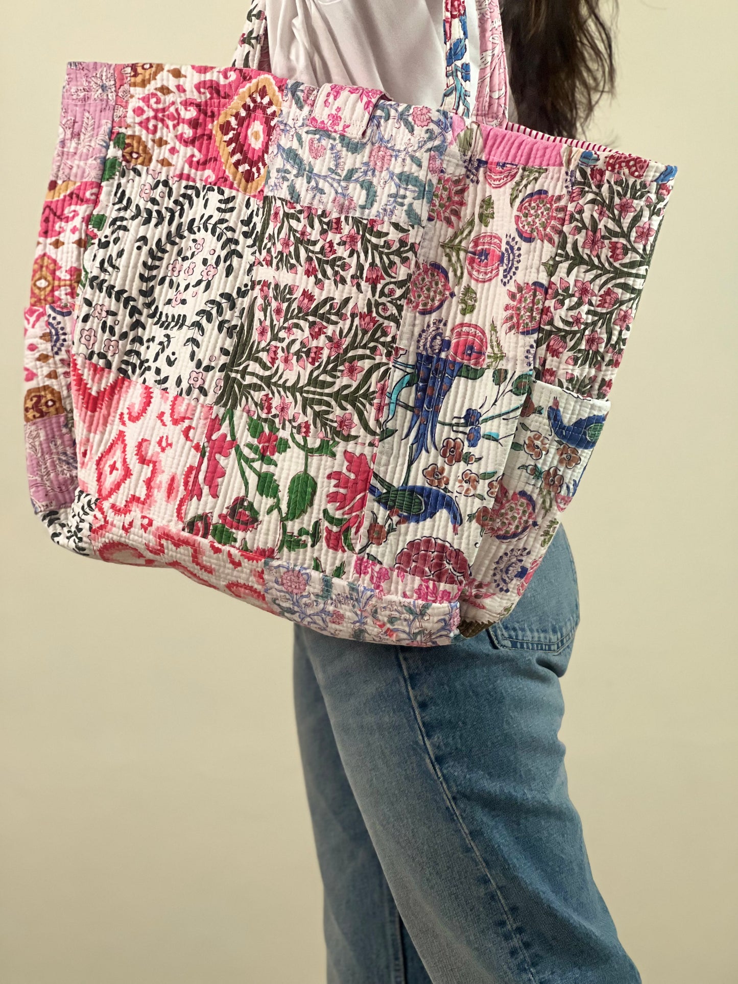 Multi Coloured Patchwork Quilted Everyday Tote Bag