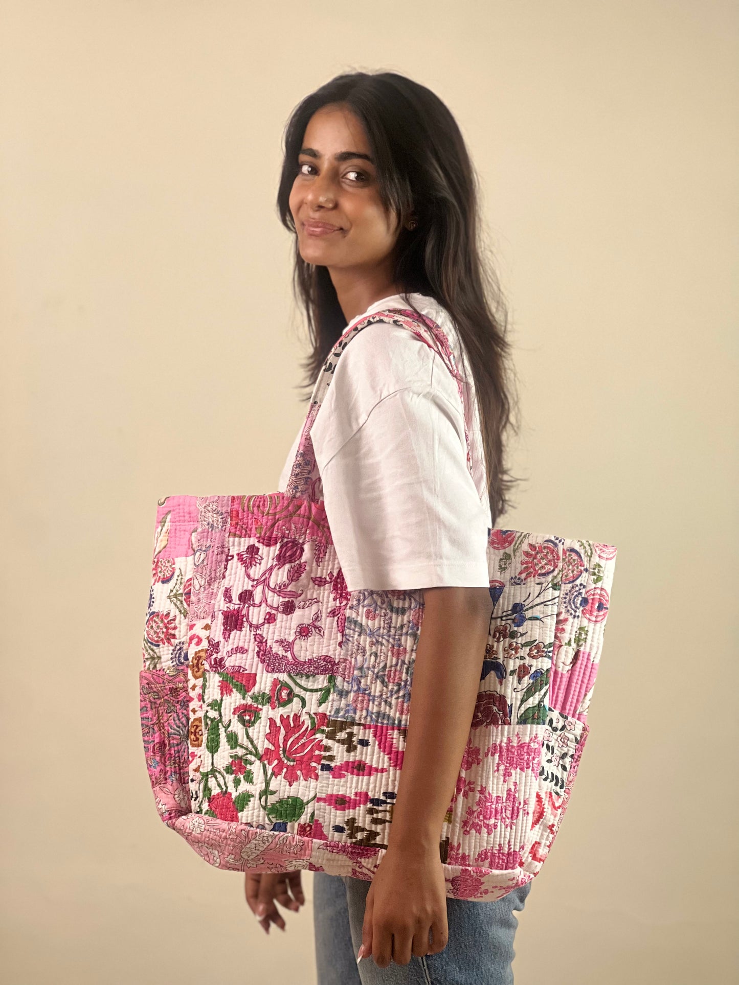Multi Coloured Patchwork Quilted Everyday Tote Bag