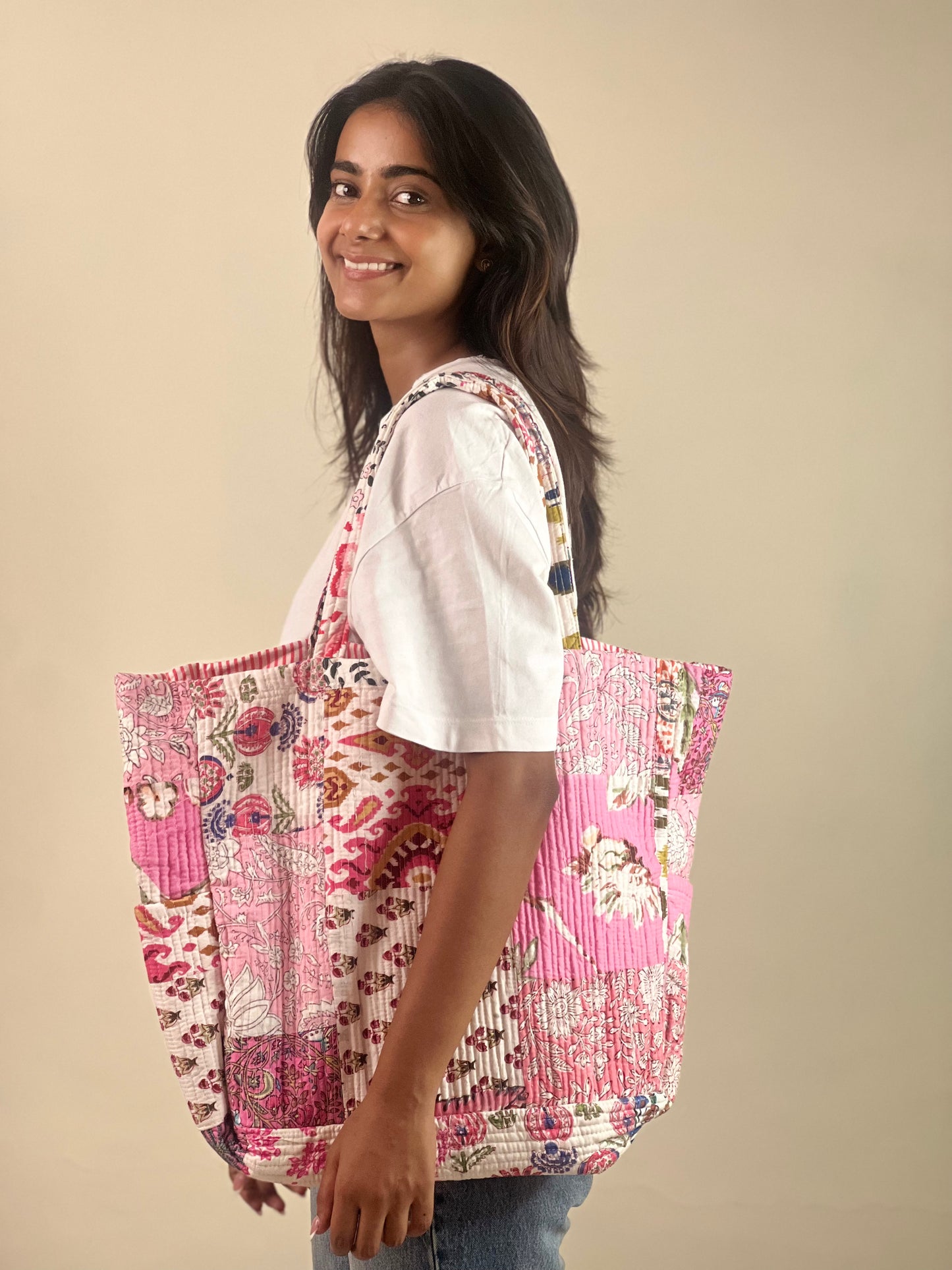 Multi Coloured Patchwork Quilted Everyday Tote Bag