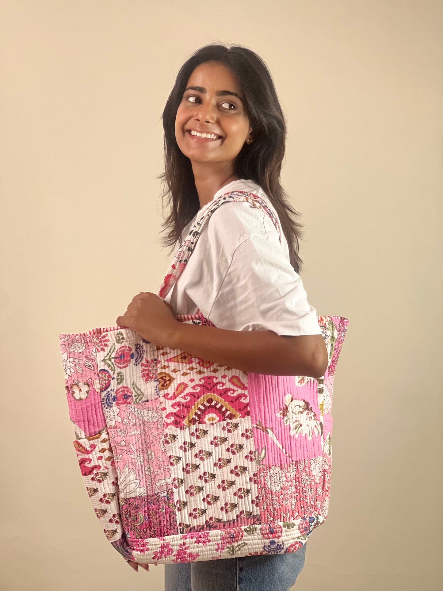 Multi Coloured Patchwork Quilted Everyday Tote Bag