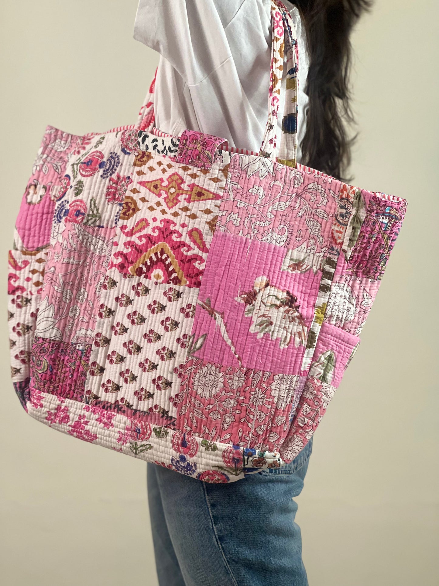 Multi Coloured Patchwork Quilted Everyday Tote Bag