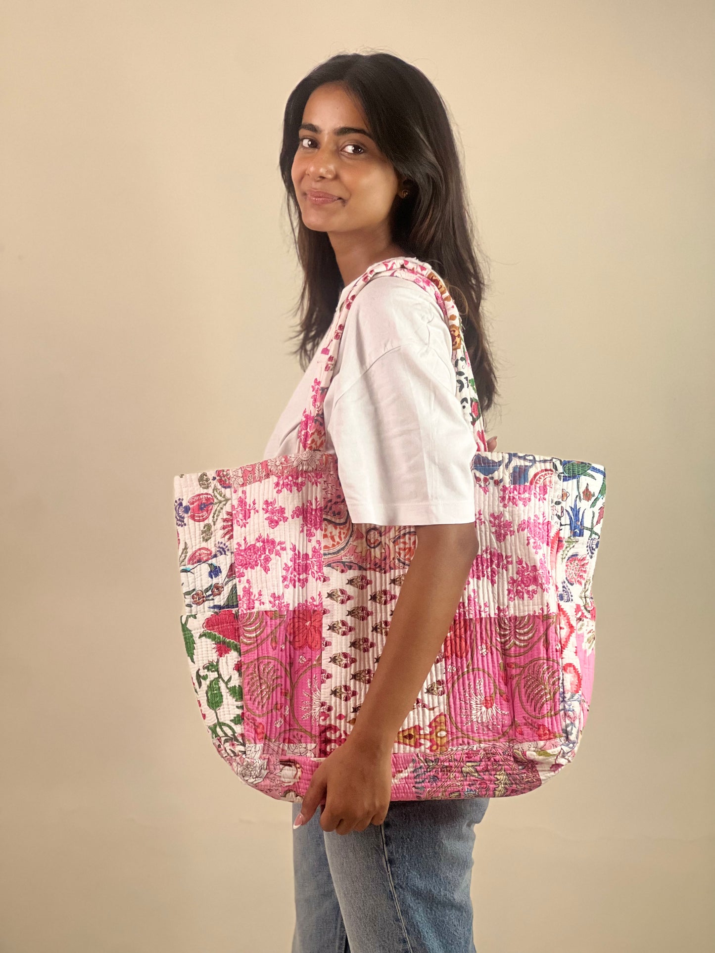 Multi Coloured Patchwork Quilted Everyday Tote Bag
