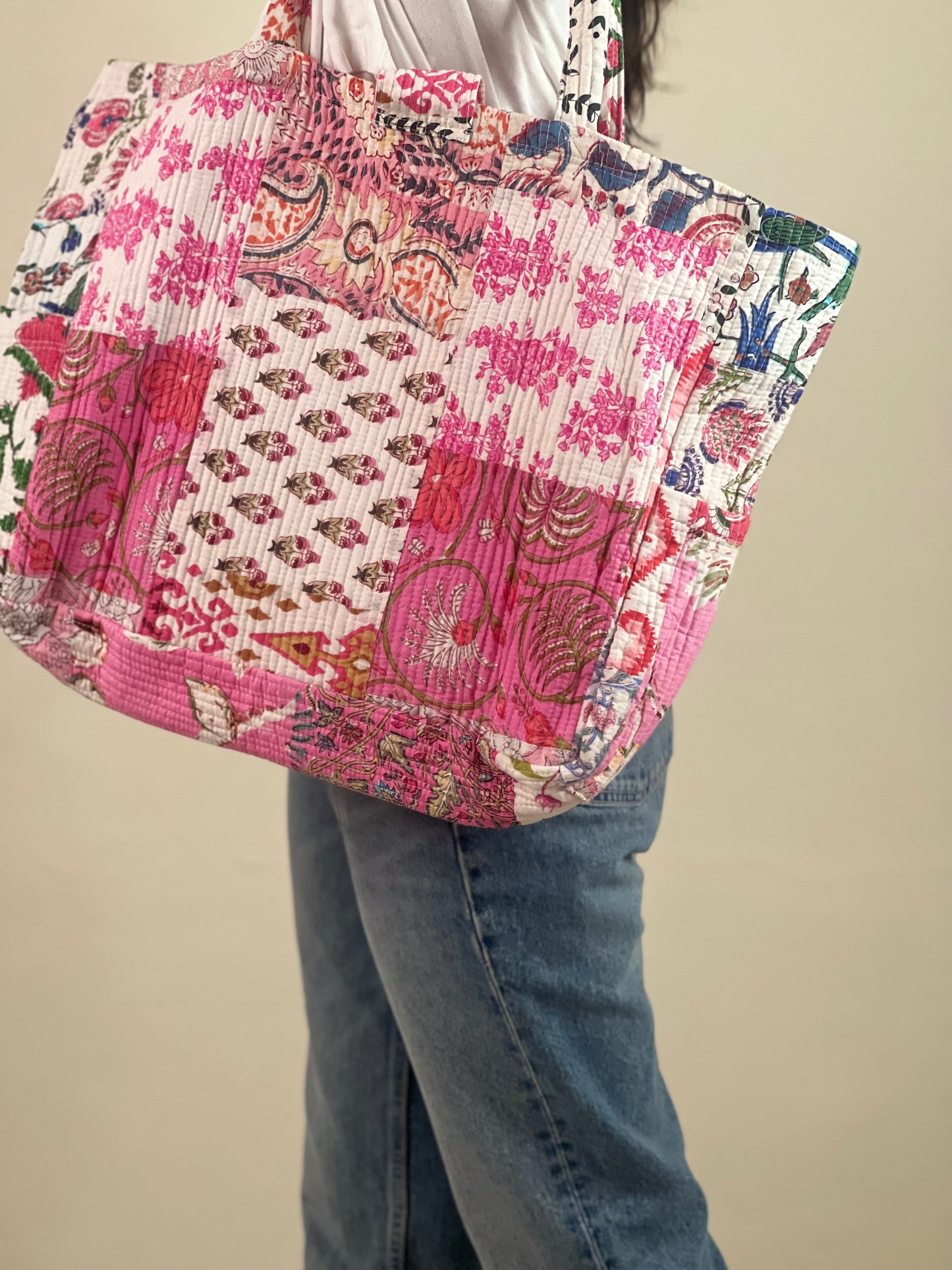 Multi Coloured Patchwork Quilted Everyday Tote Bag