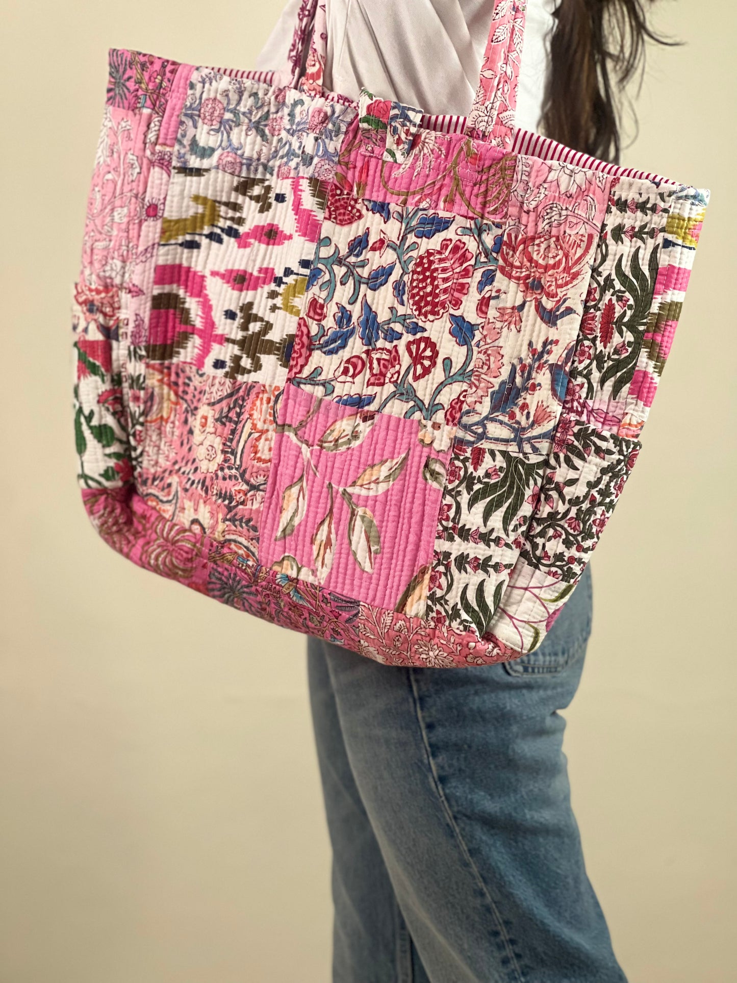Multi Coloured Patchwork Quilted Everyday Tote Bag