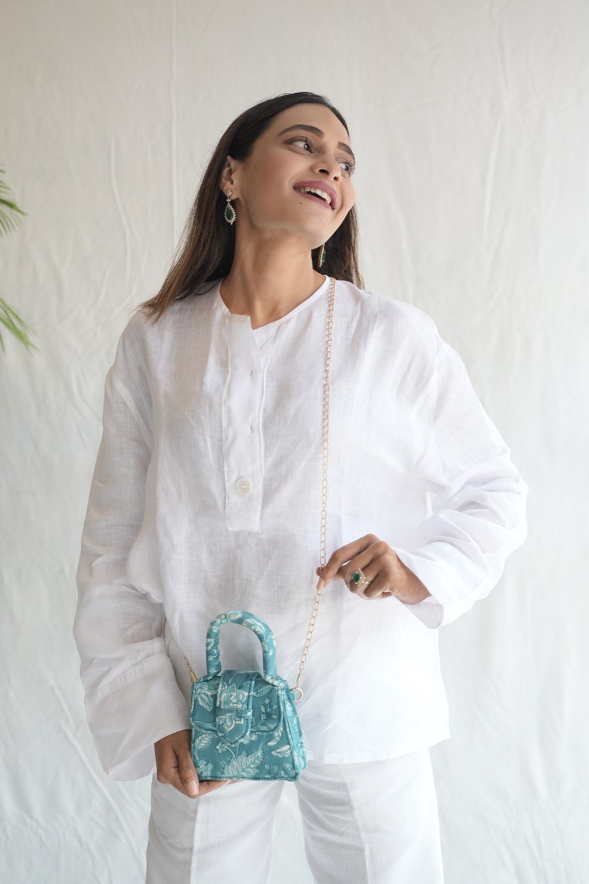 Aqua Blue Blockprinted Chiq Bag
