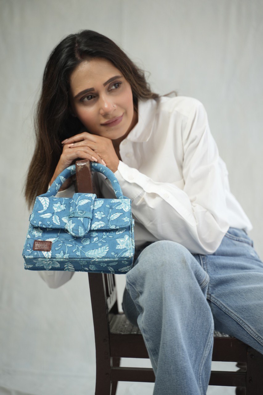 Aqua Blue Blockprinted Chiq Bag