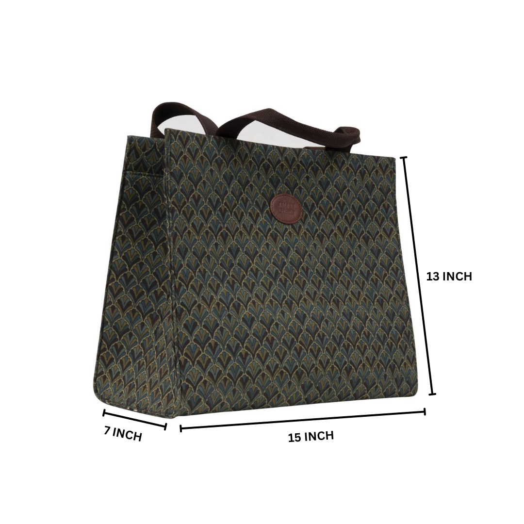 Olive Mist Blockprinted Shopper Tote