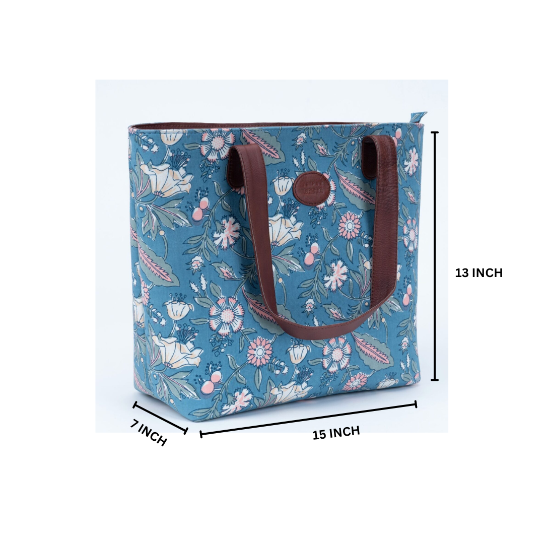 Spring morning Blockprinted Zipper Tote