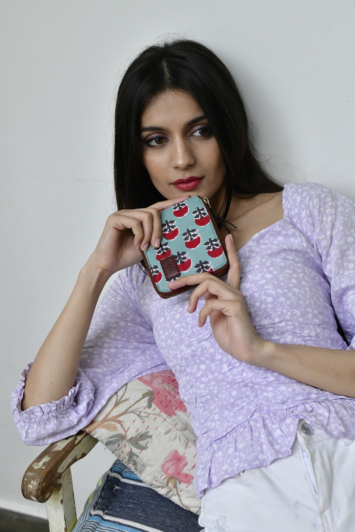 Rasberry Rush Blockprinted Wallet