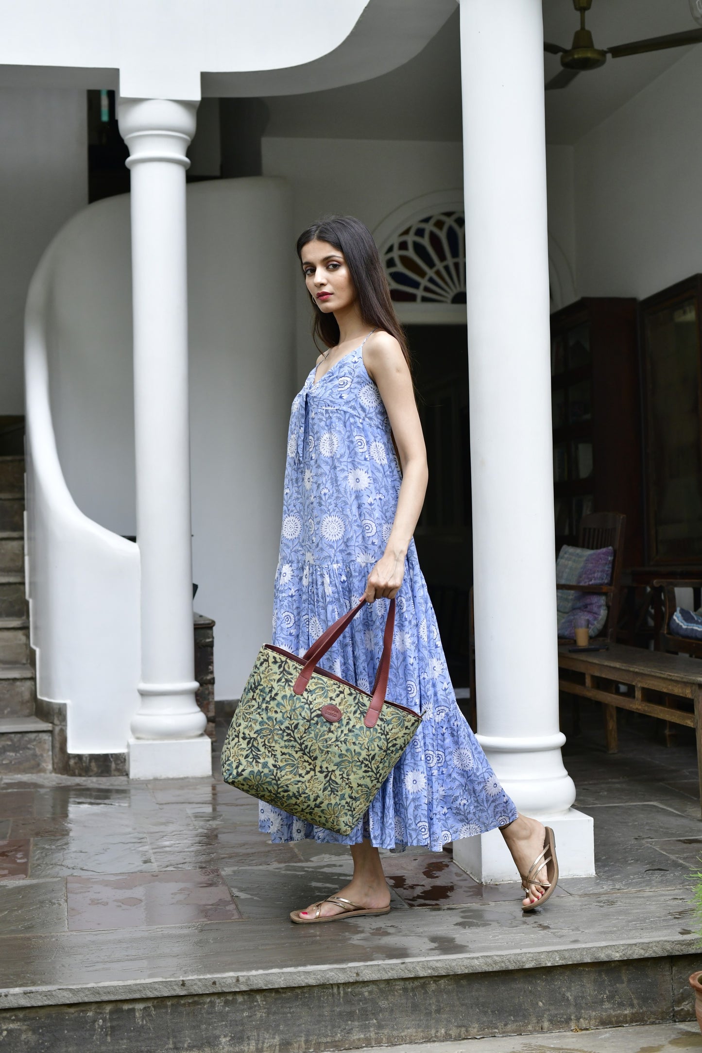 Vintage Vougue Blockprinted Zipper Tote