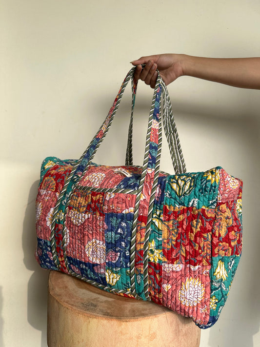 Multi Coloured Quilted Patchwork Travel Duffle Bag