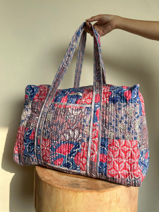 Multi Coloured Quilted Patchwork Travel Duffle Bag