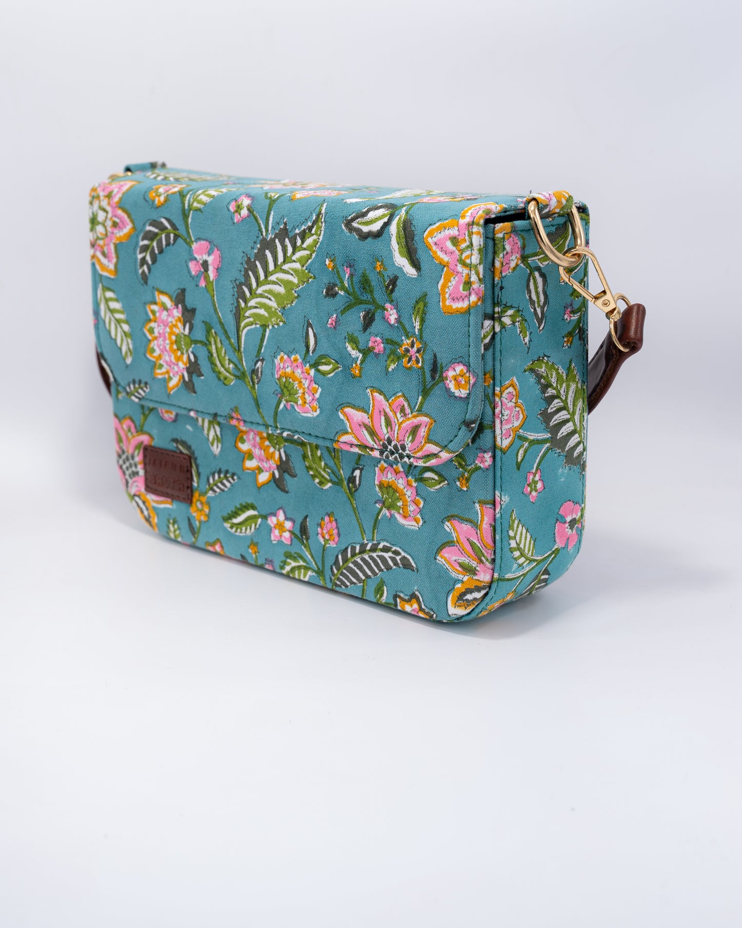 Tiffany Blue Blockprinted Cross Body Bags