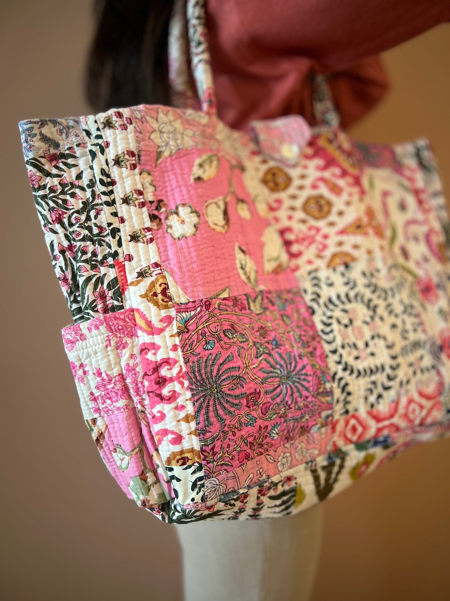 Coloured Patchwork Quilted Everyday Tote Bag