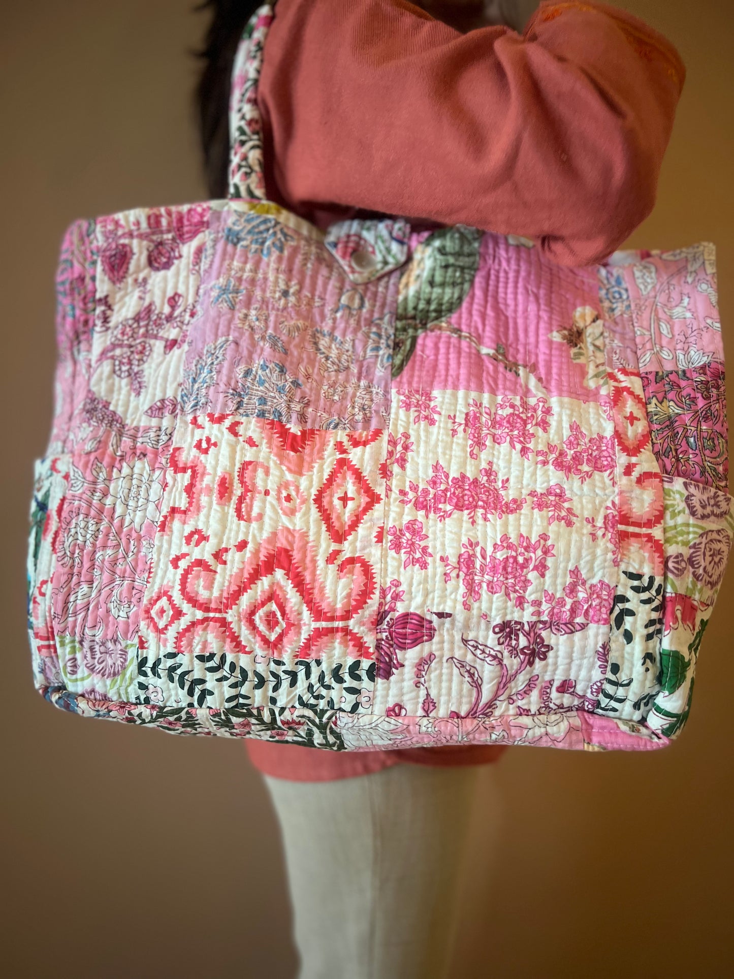 Coloured Patchwork Quilted Everyday Tote Bag