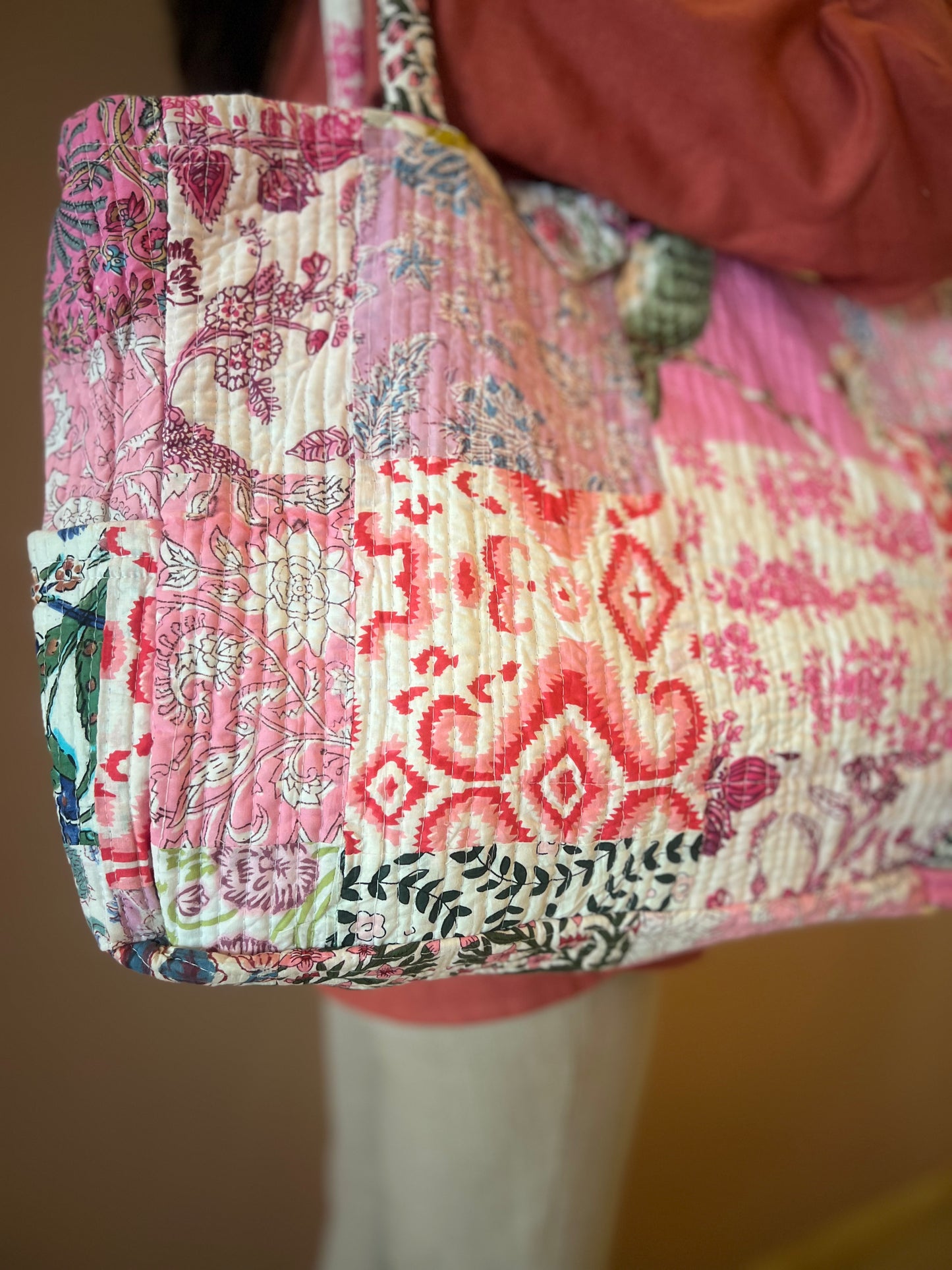 Coloured Patchwork Quilted Everyday Tote Bag