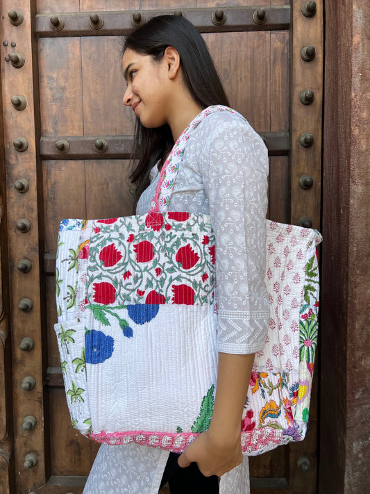 Multi Coloured Patchwork Quilted Everyday Tote Bag