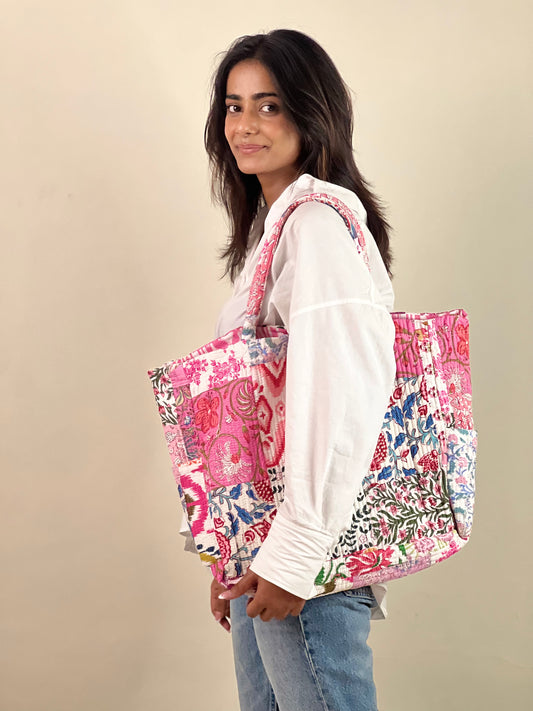 Multi Coloured Patchwork Quilted Everyday Tote Bag