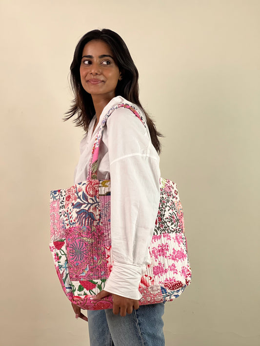 Multi Coloured Patchwork Quilted Everyday Tote Bag