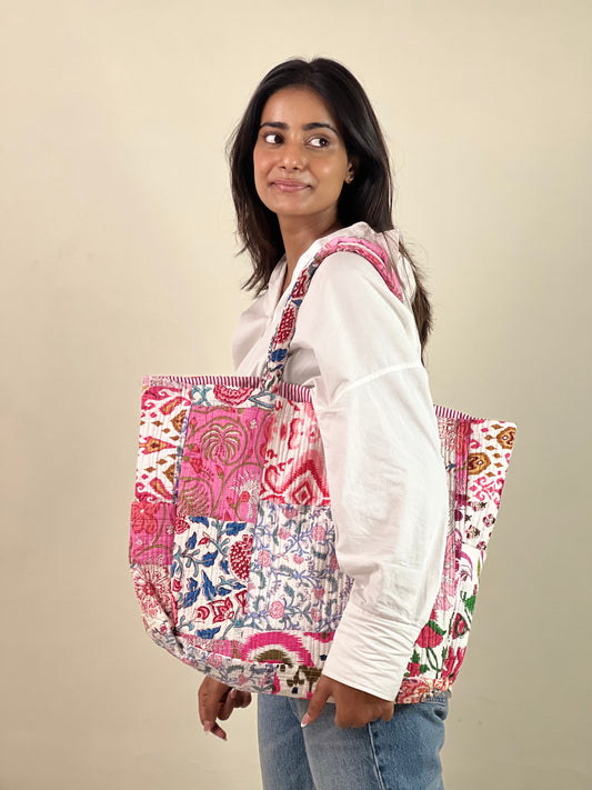 Multi Coloured Patchwork Quilted Everyday Tote Bag