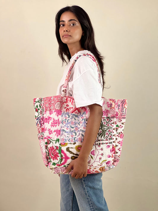 Multi Coloured Patchwork Quilted Everyday Tote Bag