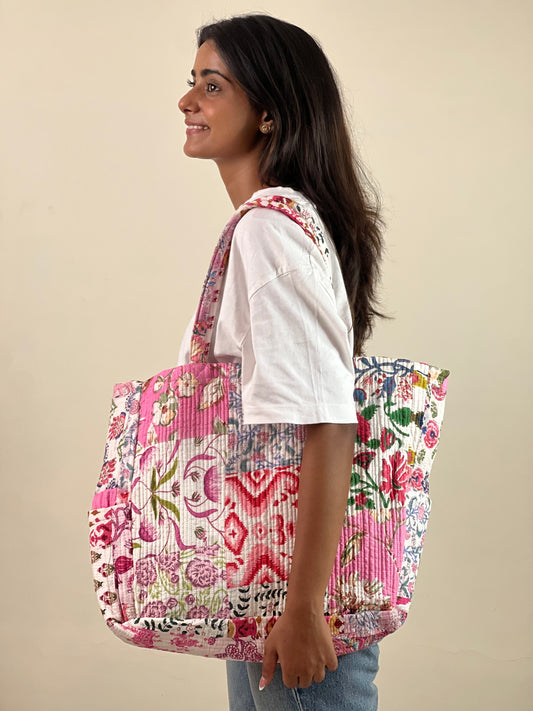 Multi Coloured Patchwork Quilted Everyday Tote Bag
