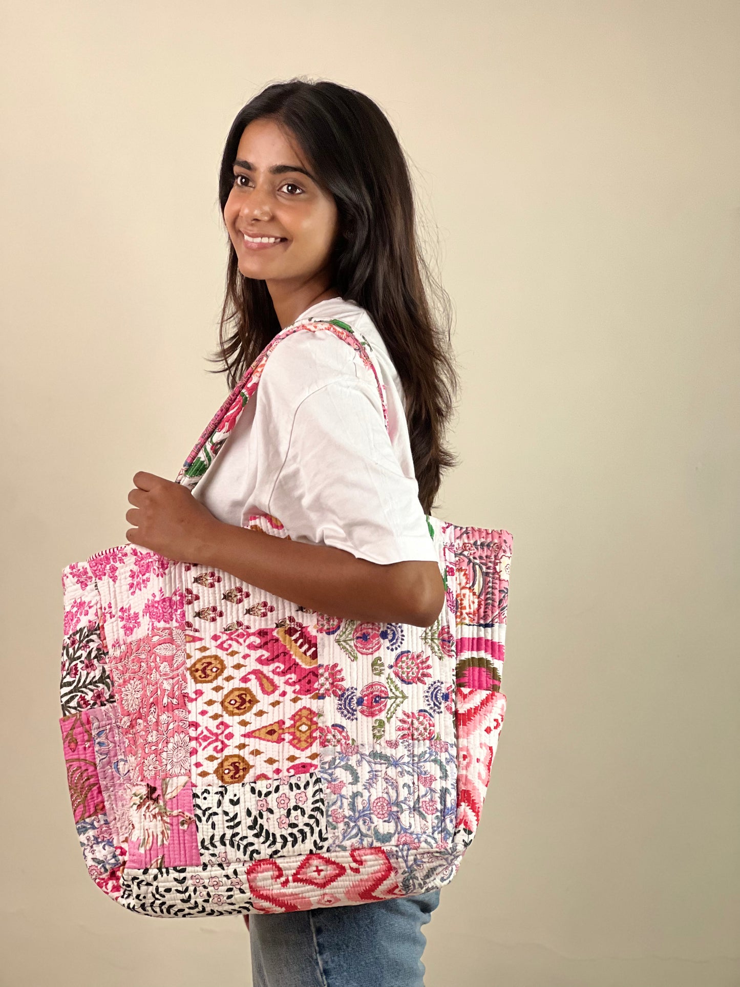 Multi Coloured Patchwork Quilted Everyday Tote Bag