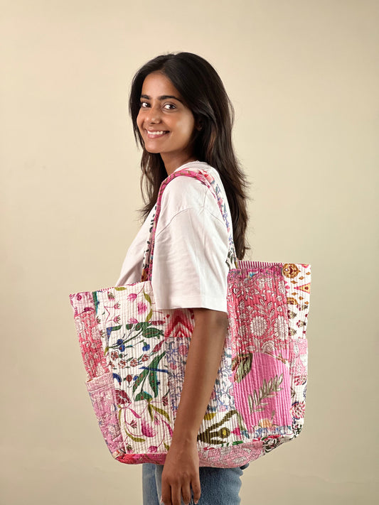 Multi Coloured Patchwork Quilted Everyday Tote Bag