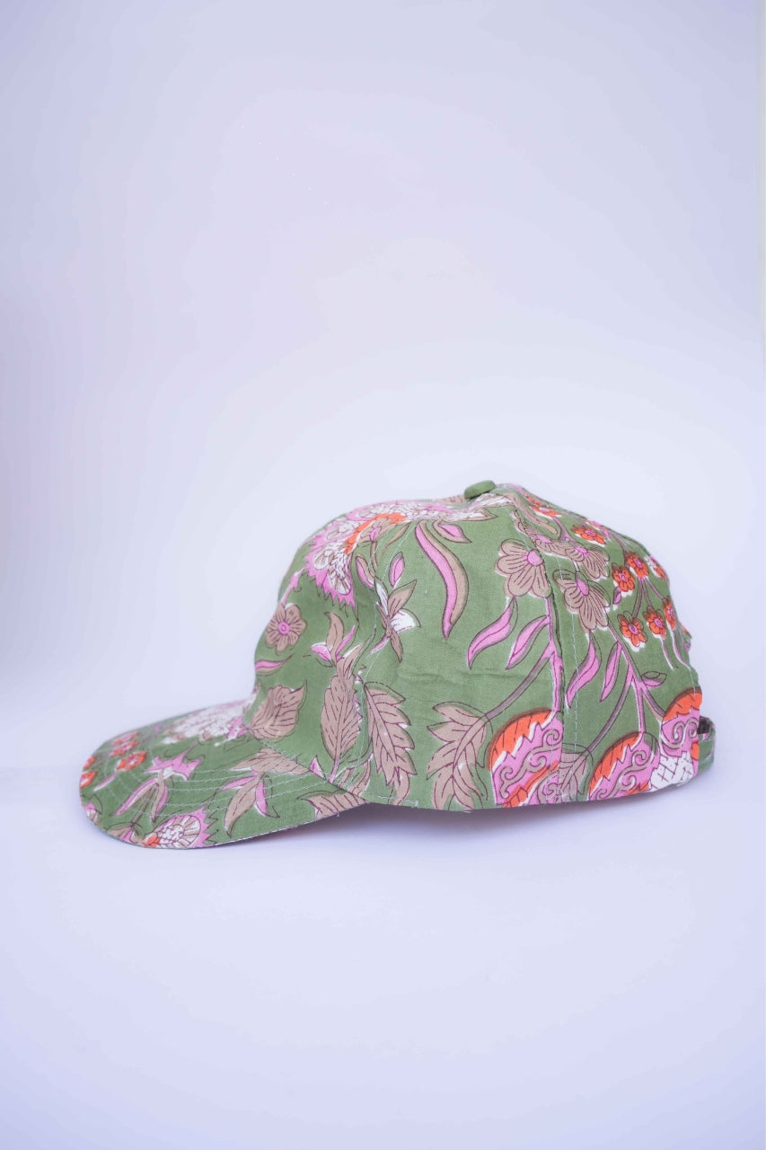 Tropical Green  Blockprinted Cap