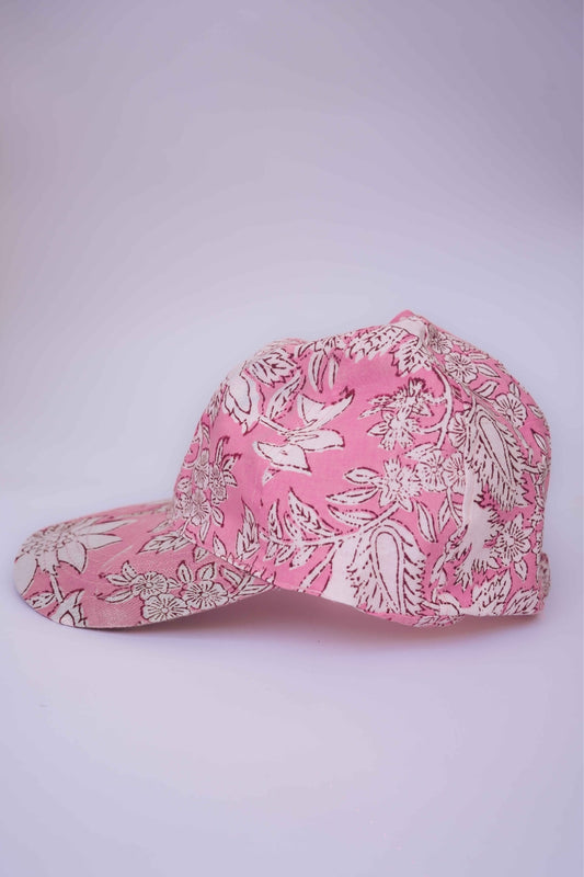 Pink Gardenia   Blockprinted Cap