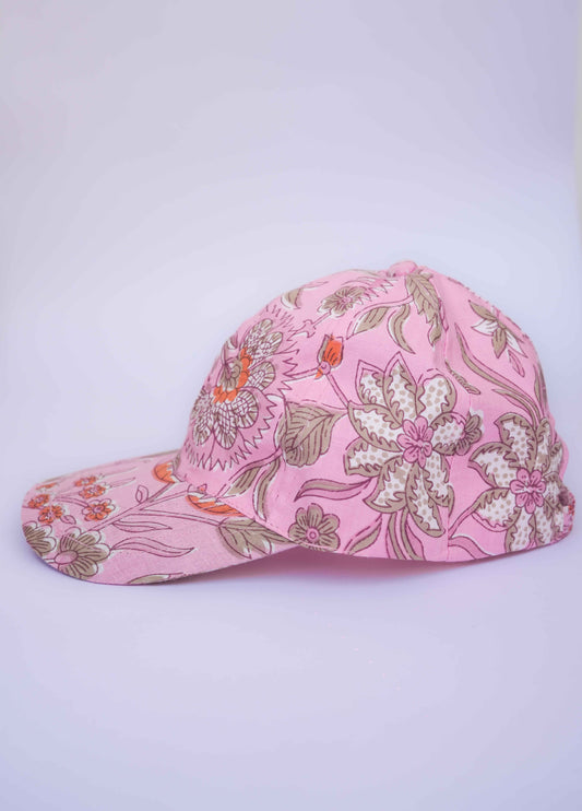 Pink Bloom Blockprinted Cap