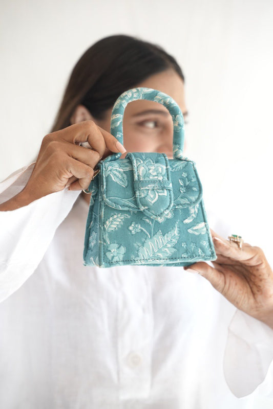 Aqua Blue  Blockprinted Chiq Bag