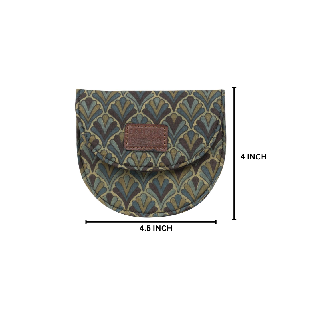 Olive MIst Blockprinted Coin Pouch