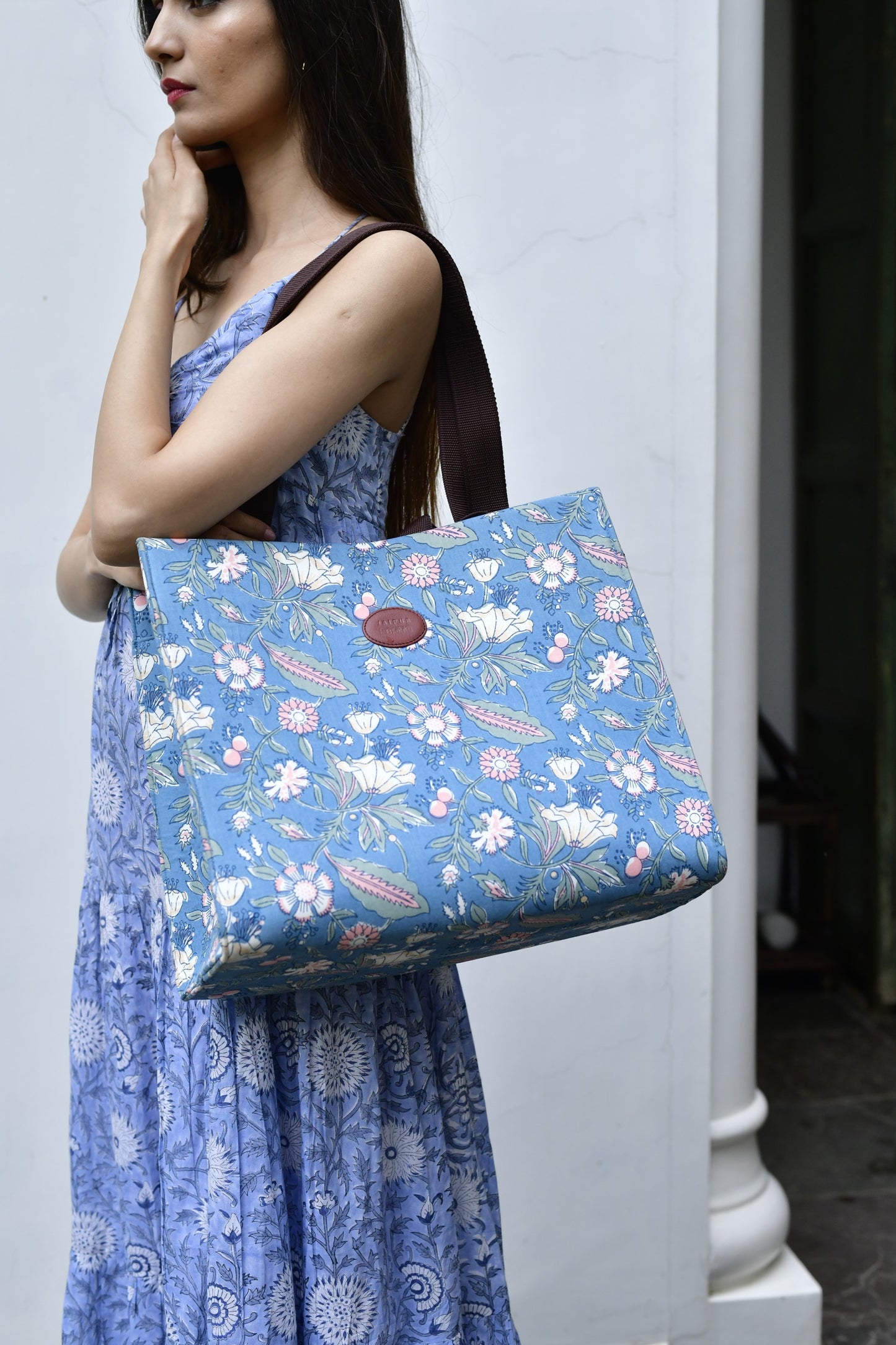 Spring morning Blockprinted Shopper Tote