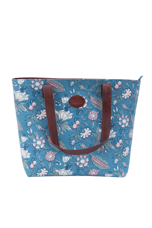 Spring morning Blockprinted Zipper Tote