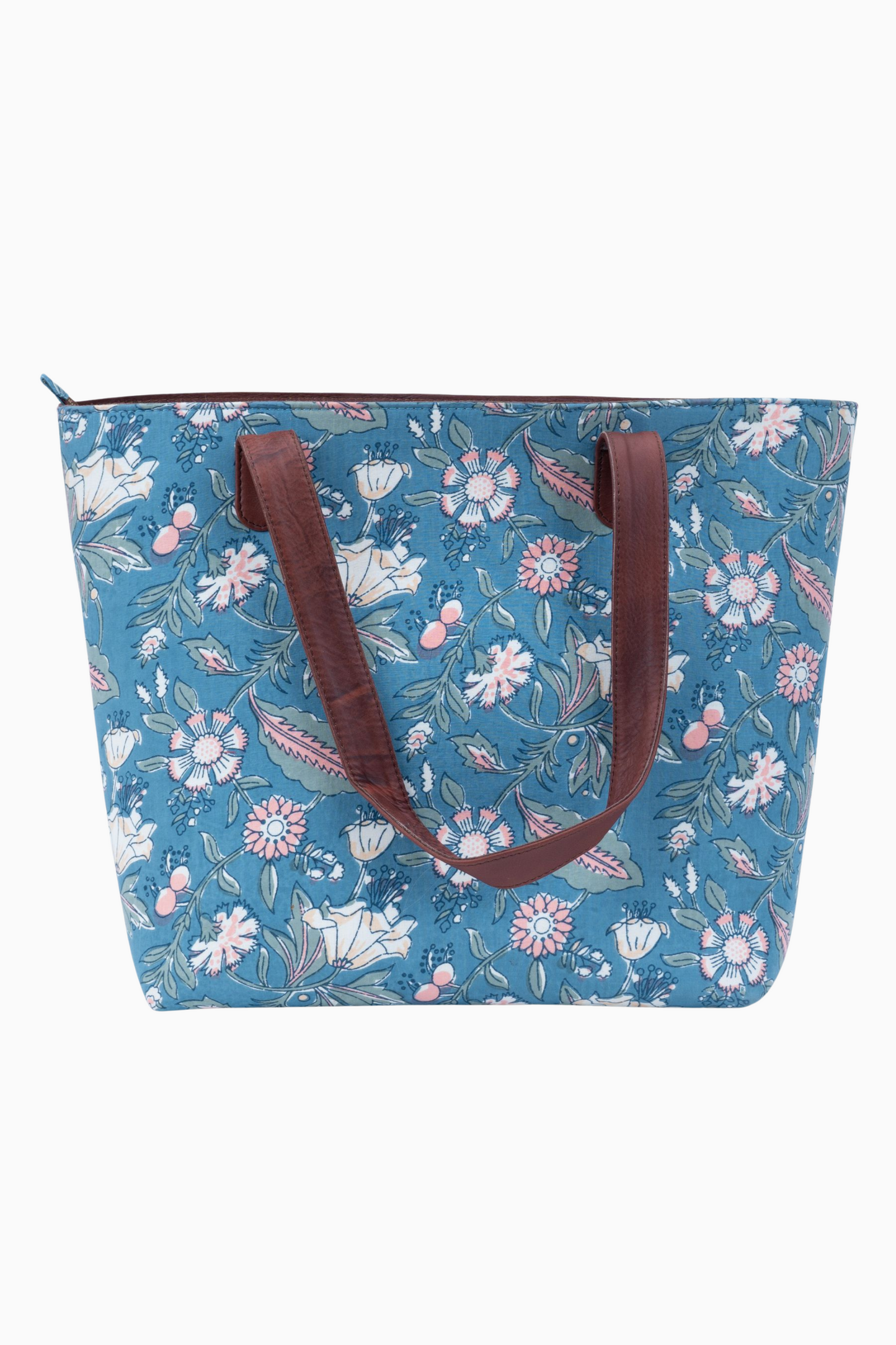 Spring morning Blockprinted Zipper Tote